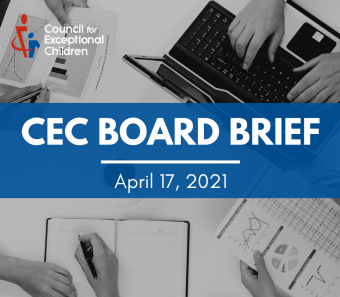 Banner reading &quot;CEC Board Brief&quot; followed by the date of the Board meeting, April 17, 2021
