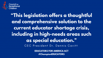 Graphic with CEC&#039;s logo followed by a quote from CEC President Dr. Dennis Cavitt