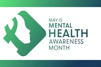 [image of outline of face with awareness ribbon and text May is Mental Health Awareness Month]